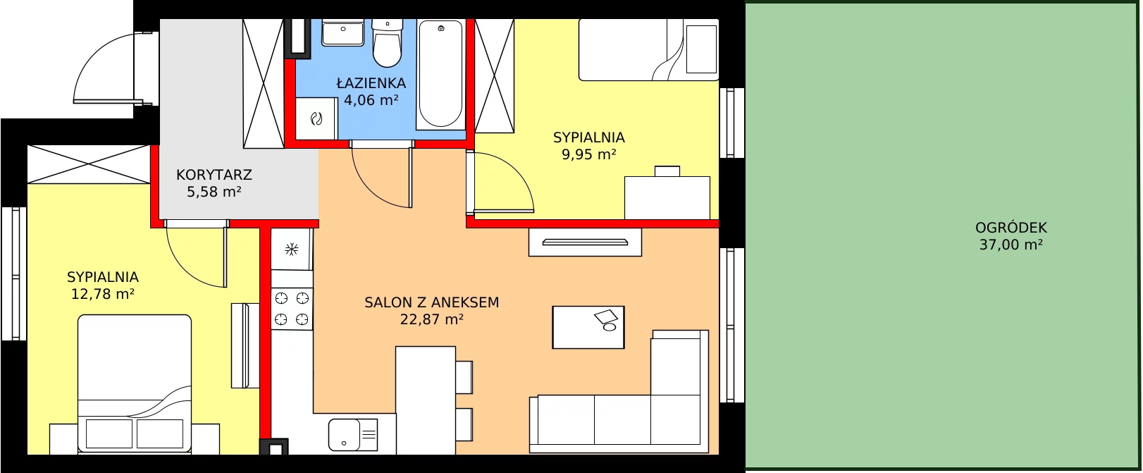 Zalety mieszkania 57.39 m², 92A