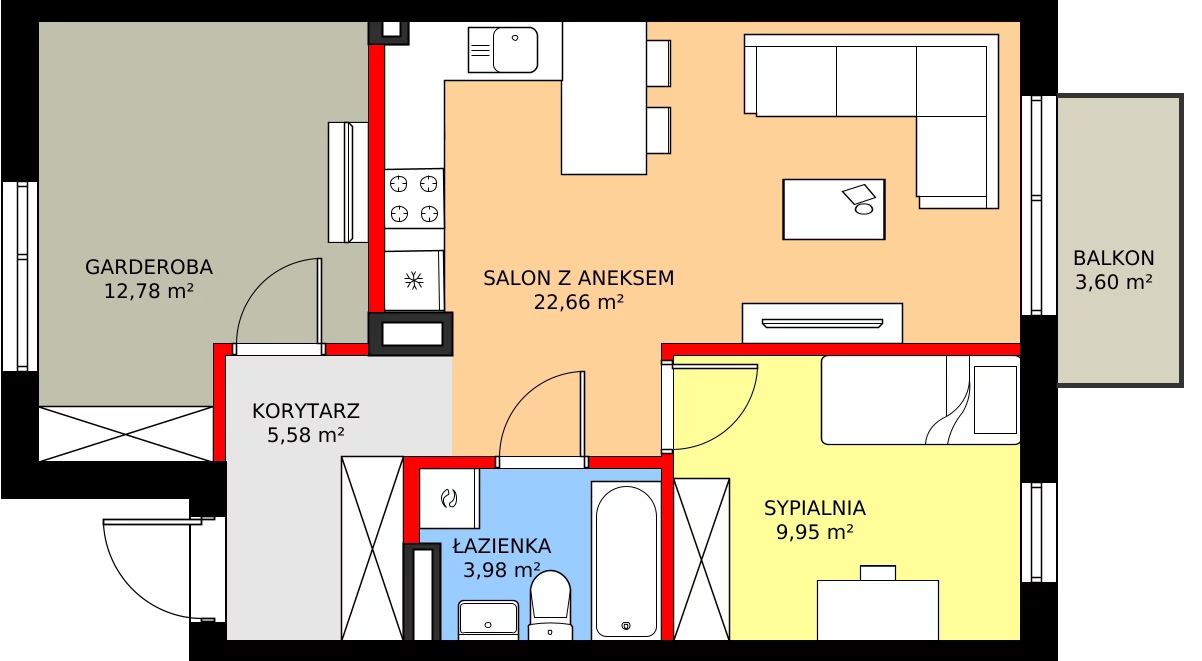 3 pokoje, mieszkanie 56,89 m², piętro 1, oferta nr 85B, Osiedle Młodych, Janczewice, ul. Jedności