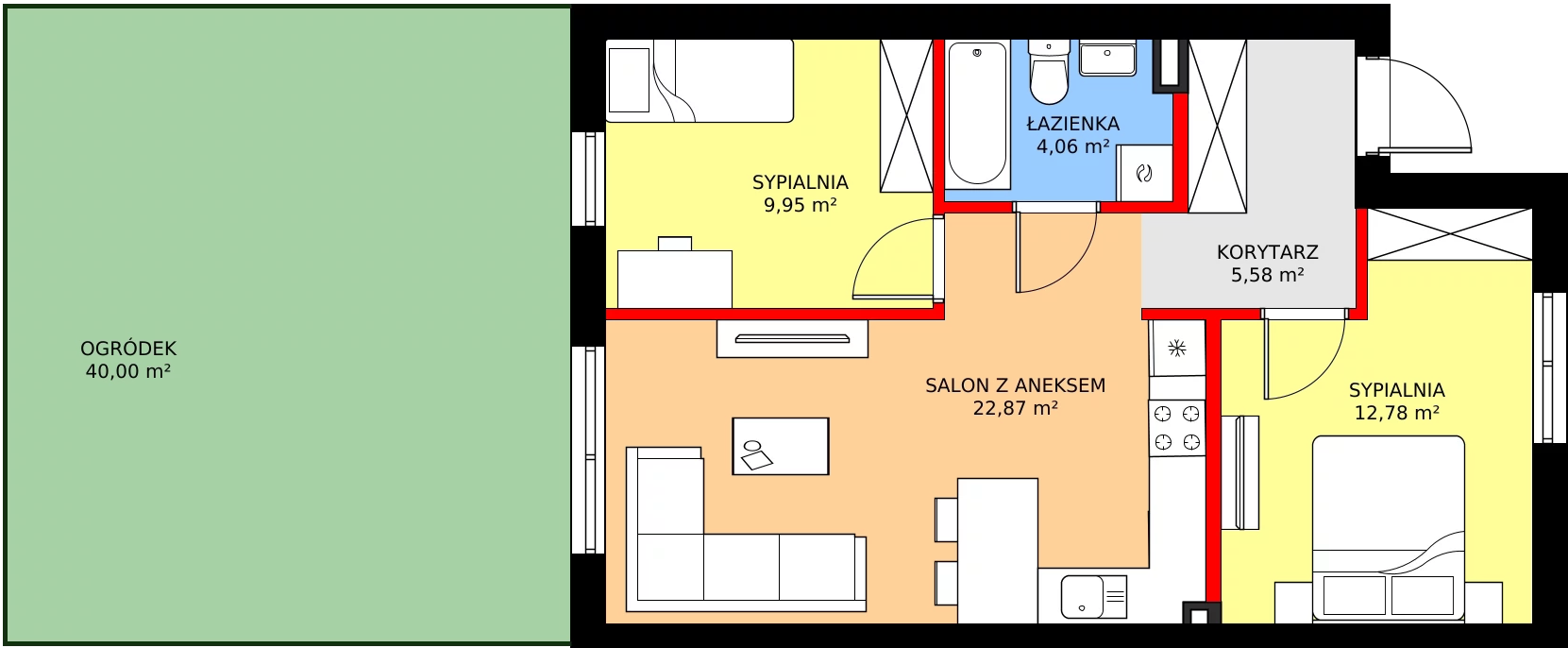 Zalety mieszkania 57.39 m², 82A