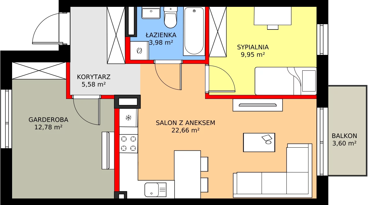 Zalety mieszkania 56.89 m², 86B
