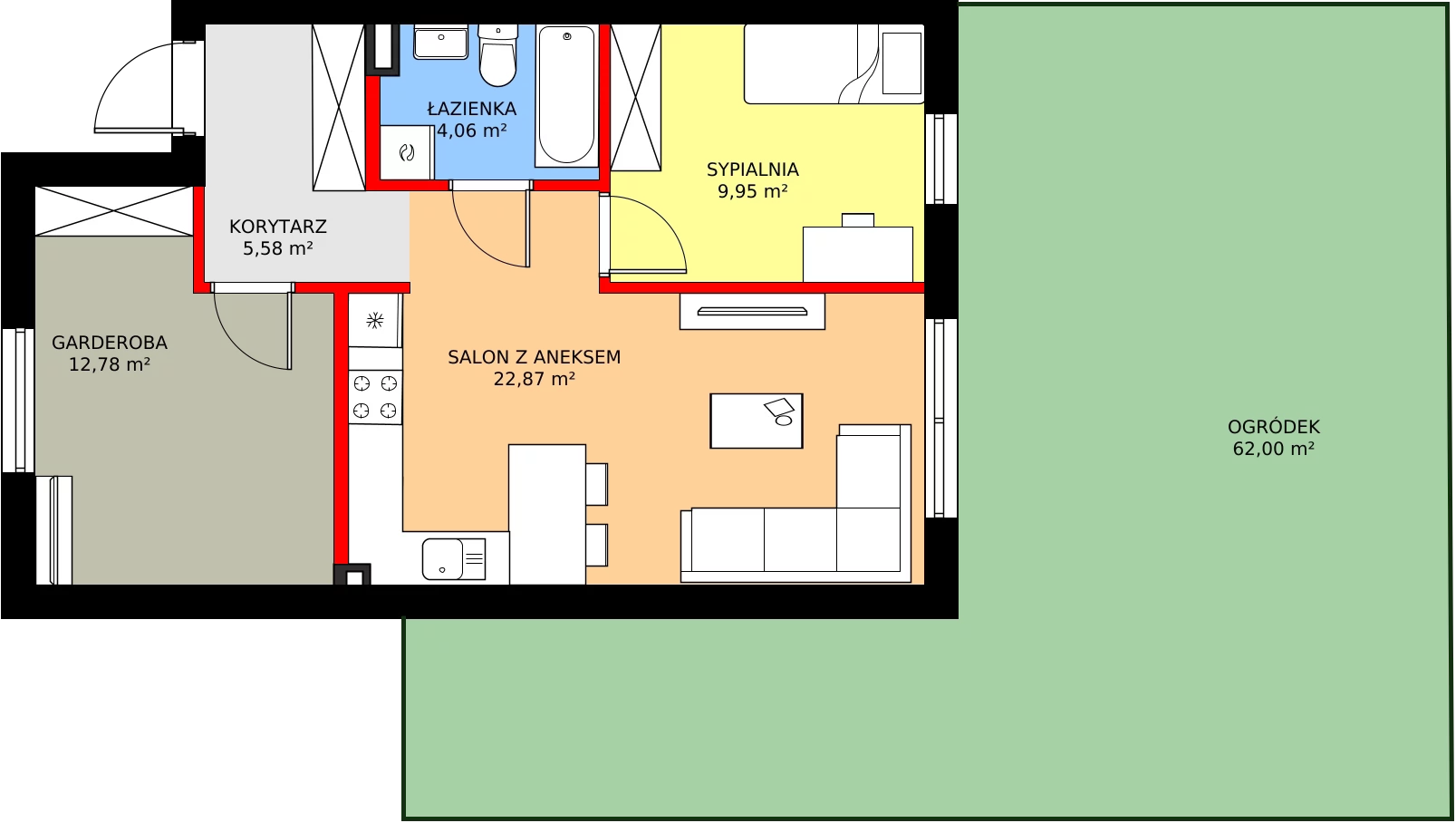 Zalety mieszkania 57.39 m², 88A