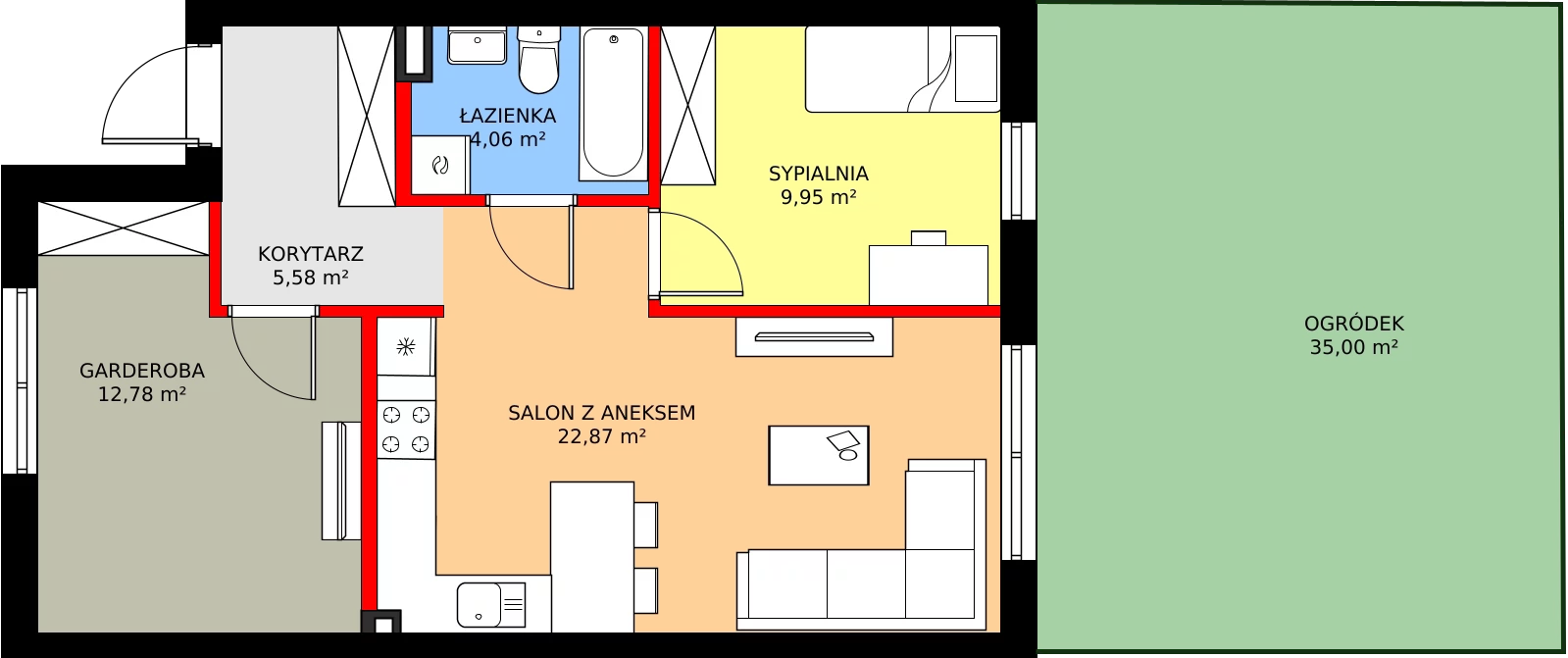3 pokoje, mieszkanie 57,39 m², parter, oferta nr 86A, Osiedle Młodych, Janczewice, ul. Jedności