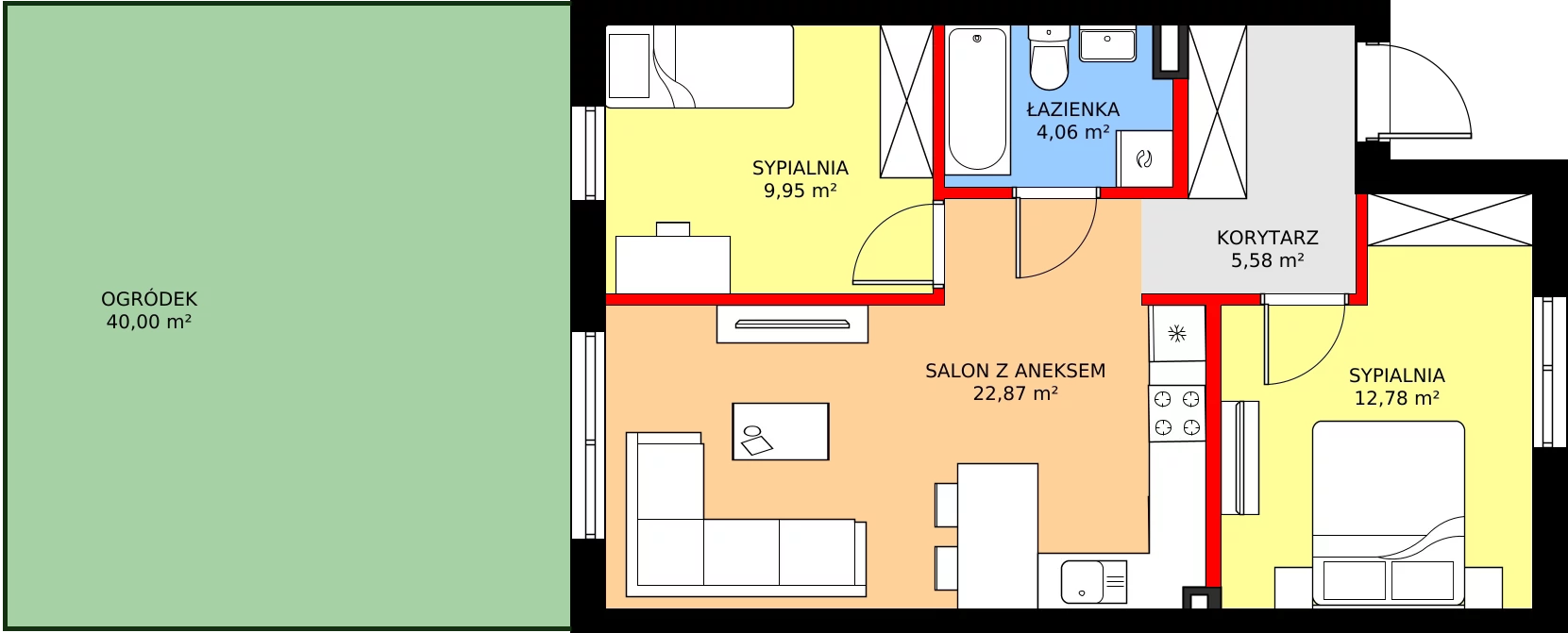 Zalety mieszkania 57.39 m², 78A