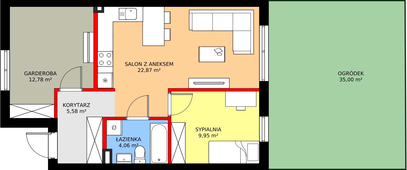 3 pokoje, mieszkanie 57,39 m², parter, oferta nr 87A, Osiedle Młodych, Janczewice, ul. Jedności