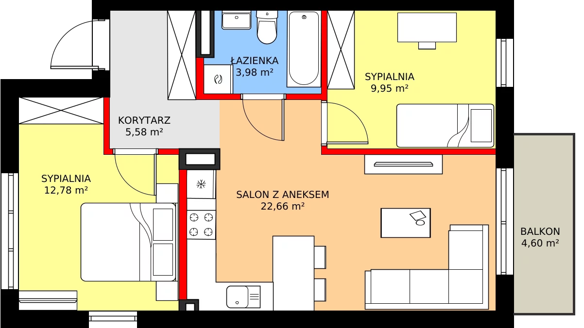 Zalety mieszkania 56.89 m², 94B