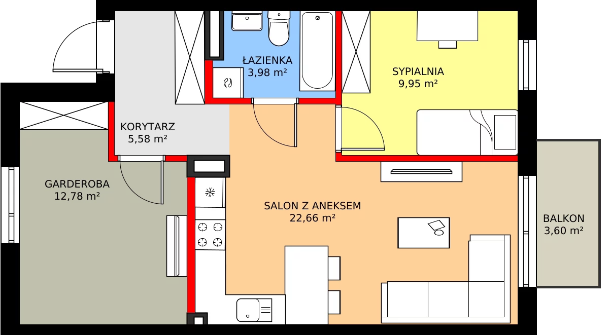 3 pokoje, mieszkanie 56,89 m², piętro 1, oferta nr 84B, Osiedle Młodych, Janczewice, ul. Jedności