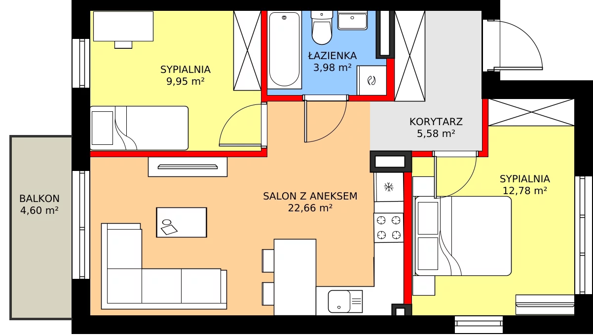 Zalety mieszkania 56.89 m², 76B