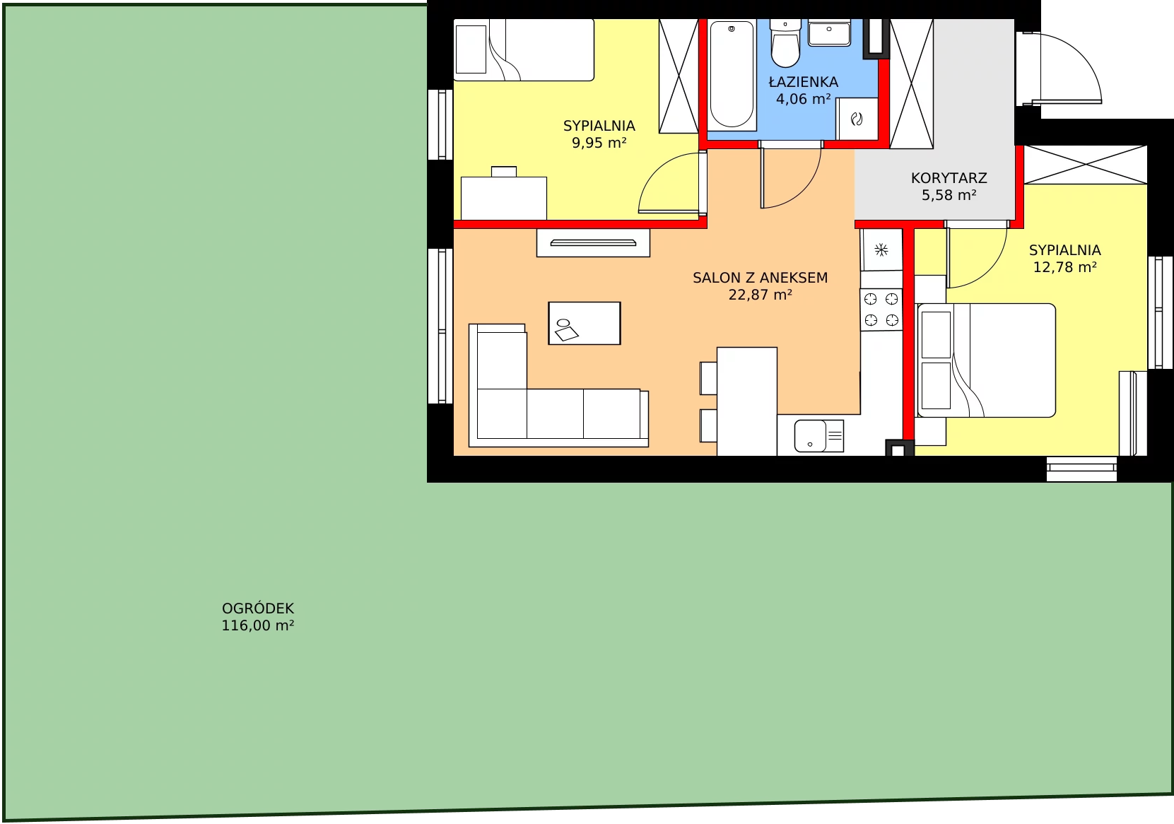 3 pokoje, mieszkanie 57,39 m², parter, oferta nr 76A, Osiedle Młodych, Janczewice, ul. Jedności