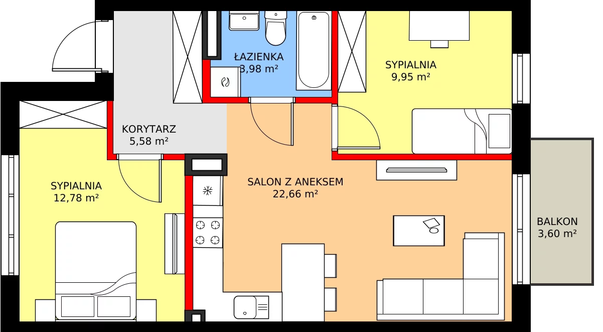 Zalety mieszkania 56.89 m², 73B