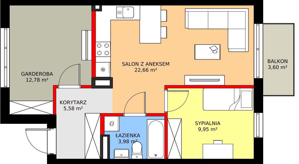 Zalety mieszkania 56.89 m², 87B
