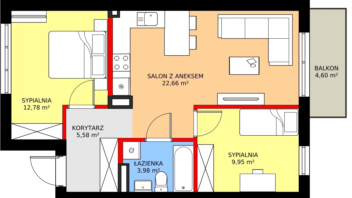 Zalety mieszkania 56.89 m², 89B