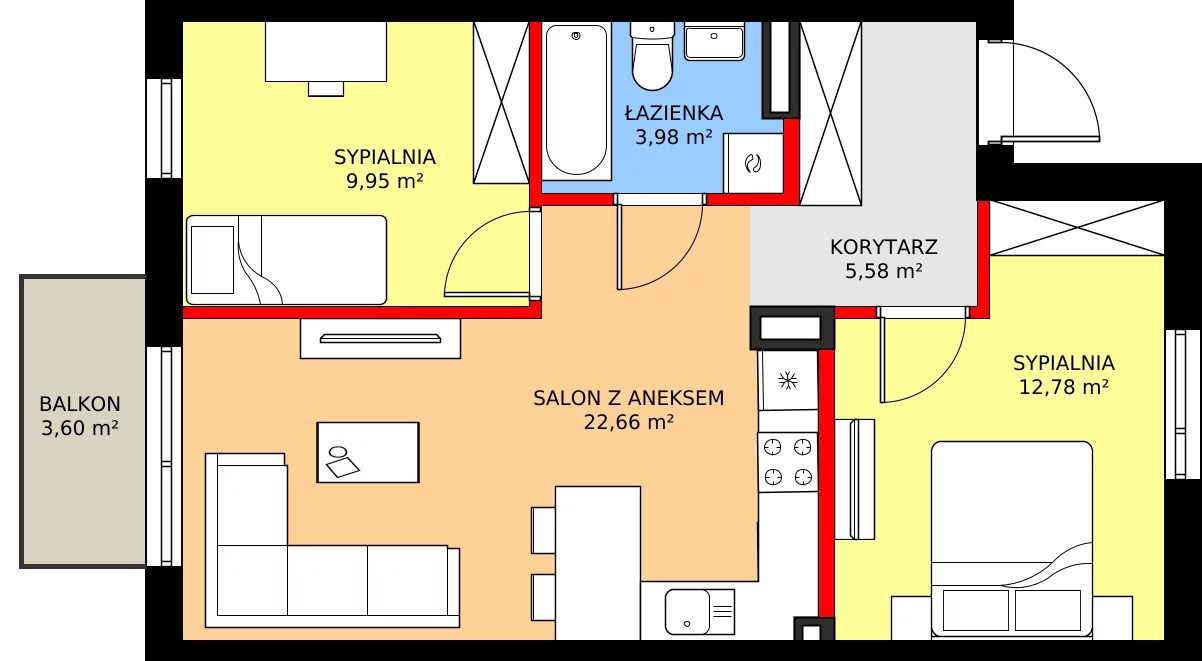 Zalety mieszkania 56.89 m², 80B