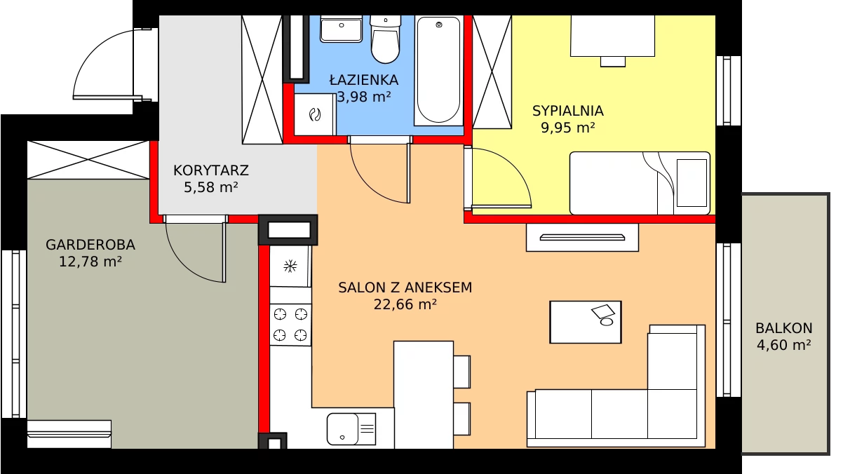 Zalety mieszkania 56.89 m², 88B