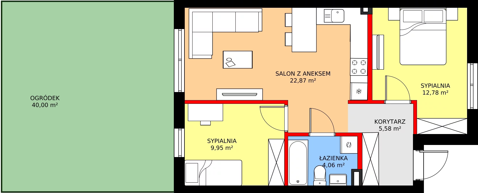 Zalety mieszkania 57.39 m², 81A