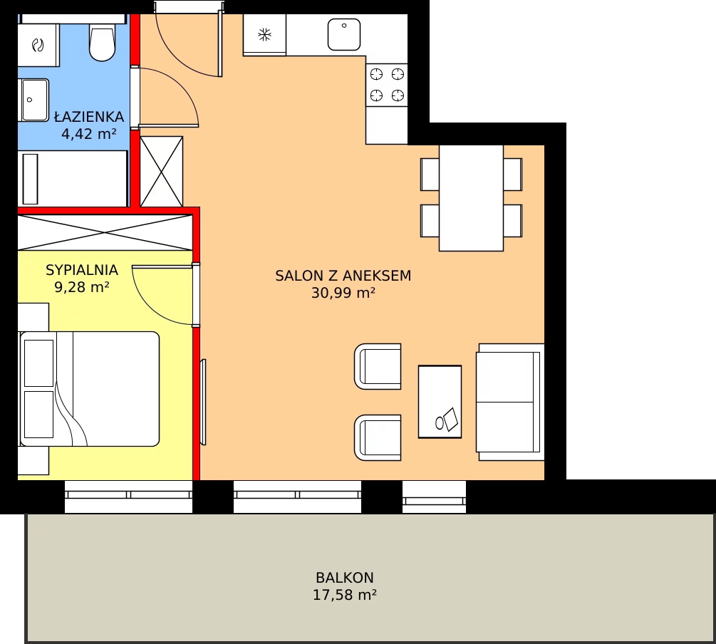 Zalety apartamentu 44.69 m², A.301