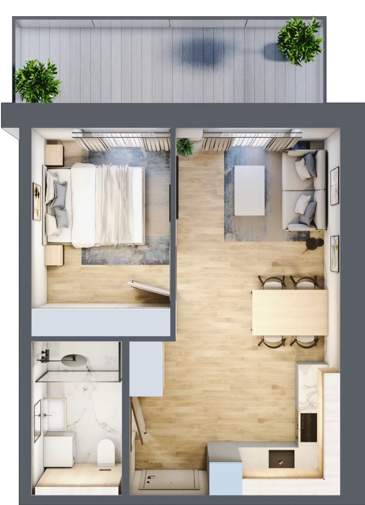 2 pokoje, mieszkanie 35,55 m², piętro 2, oferta nr A.208, Perłowa Przystań Kołobrzeg Etap 2, Kołobrzeg, Osiedle Nr 7 Ogrody, Strefa Uzdrowiska, ul. Kołłątaja