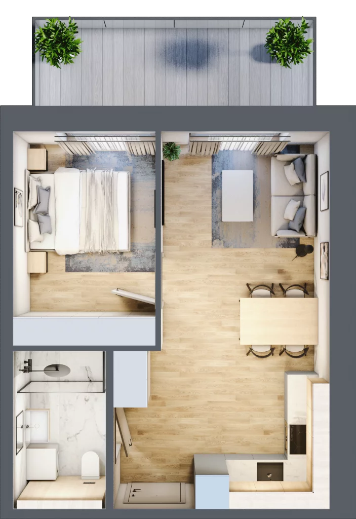 2 pokoje, mieszkanie 35,55 m², piętro 3, oferta nr A.308, Perłowa Przystań Kołobrzeg Etap 2, Kołobrzeg, Osiedle Nr 7 Ogrody, Strefa Uzdrowiska, ul. Kołłątaja
