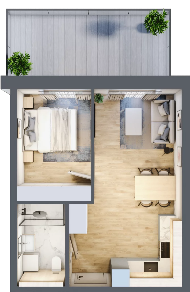 2 pokoje, mieszkanie 35,55 m², parter, oferta nr A.006, Perłowa Przystań Kołobrzeg Etap 2, Kołobrzeg, Osiedle Nr 7 Ogrody, Strefa Uzdrowiska, ul. Kołłątaja