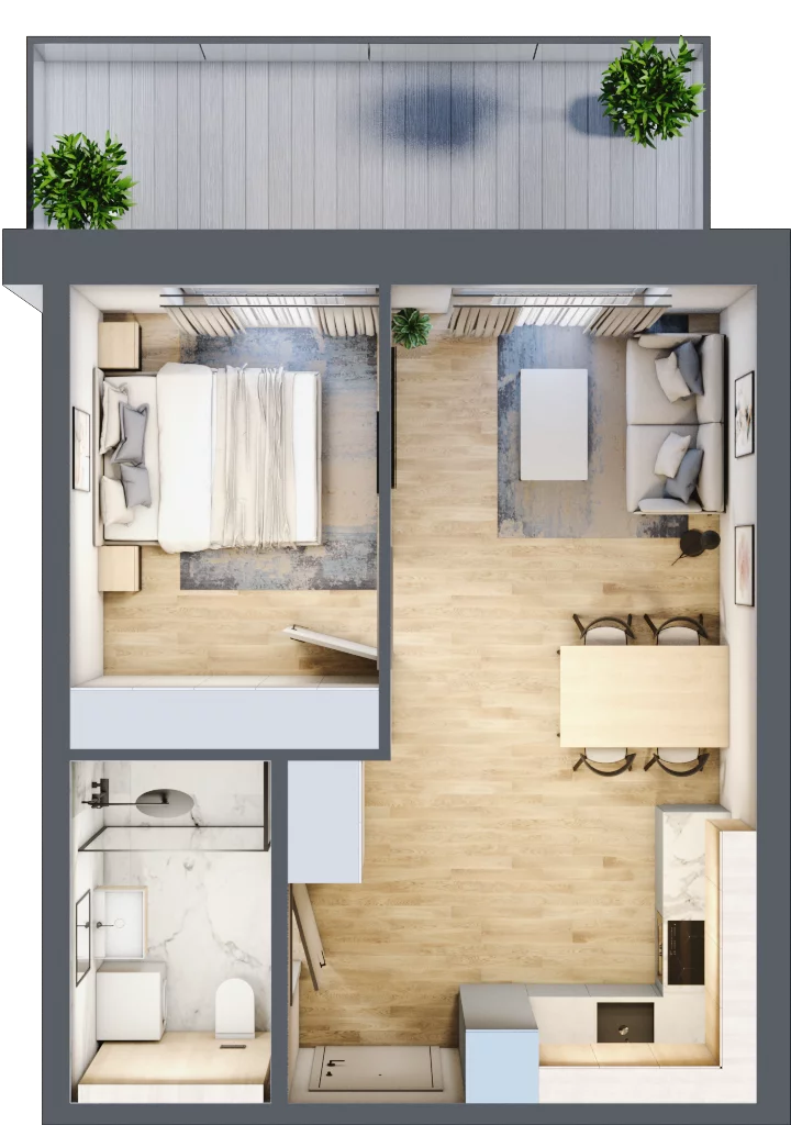 2 pokoje, mieszkanie 35,55 m², piętro 2, oferta nr A.206, Perłowa Przystań Kołobrzeg Etap 2, Kołobrzeg, Osiedle Nr 7 Ogrody, Strefa Uzdrowiska, ul. Kołłątaja
