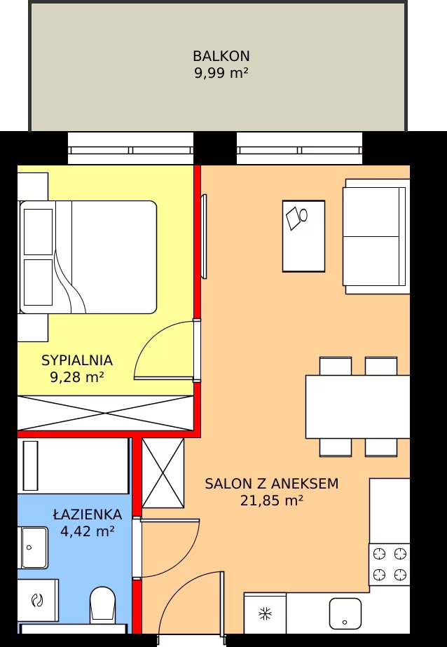 Zalety apartamentu 53.43 m², A.408