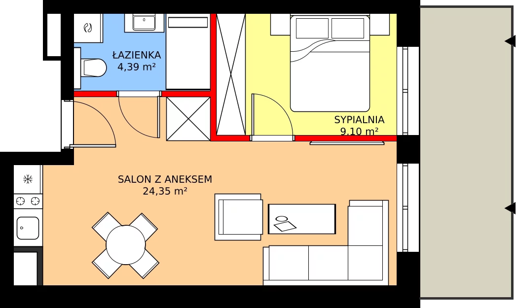 Zalety mieszkania 37.84 m², C.203