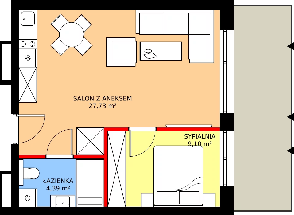 Zalety mieszkania 41.22 m², C.201
