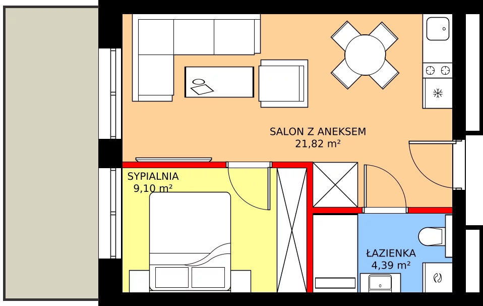 Zalety mieszkania 35.31 m², C.005 - widok na morze