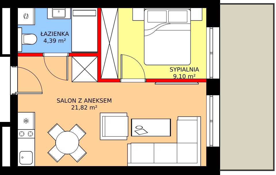 Zalety mieszkania 35.31 m², C.013