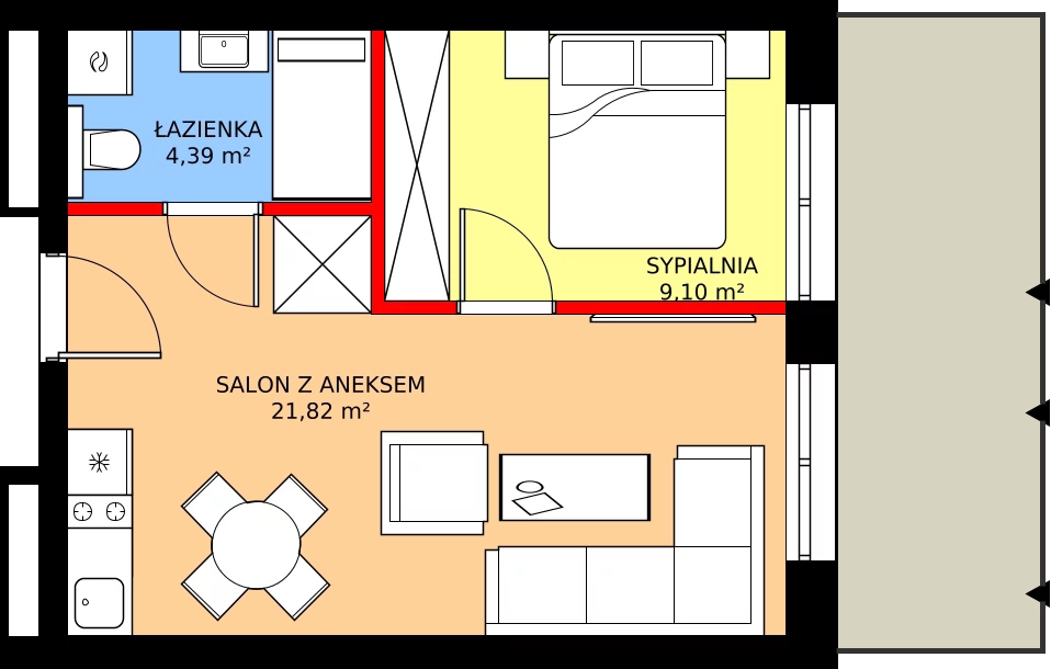 Zalety mieszkania 35.31 m², C.313