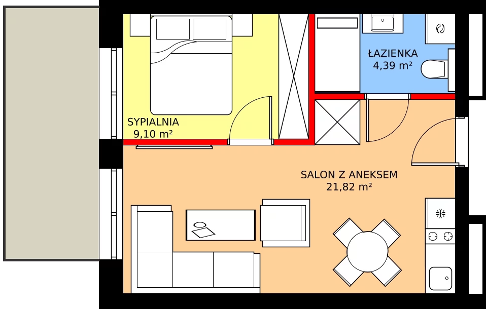 Zalety mieszkania 35.31 m², C.007 - widok na morze
