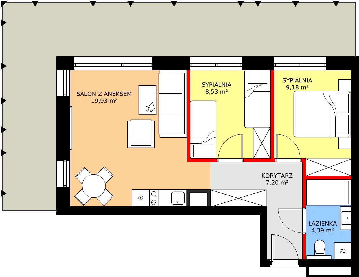 Zalety mieszkania 49.23 m², C.211