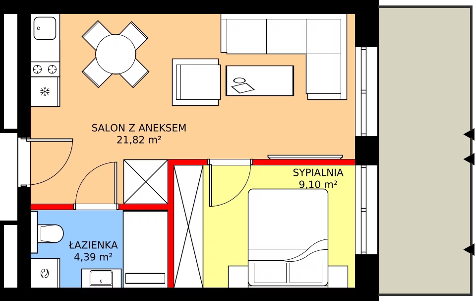 Zalety mieszkania 35.31 m², C.102