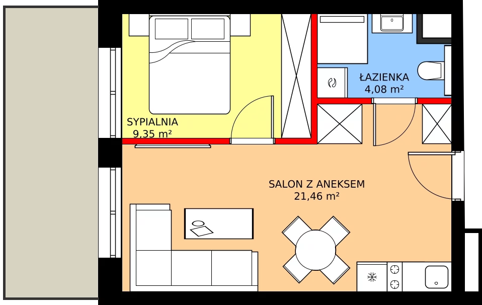 Zalety mieszkania 34.89 m², C.009 - widok na morze