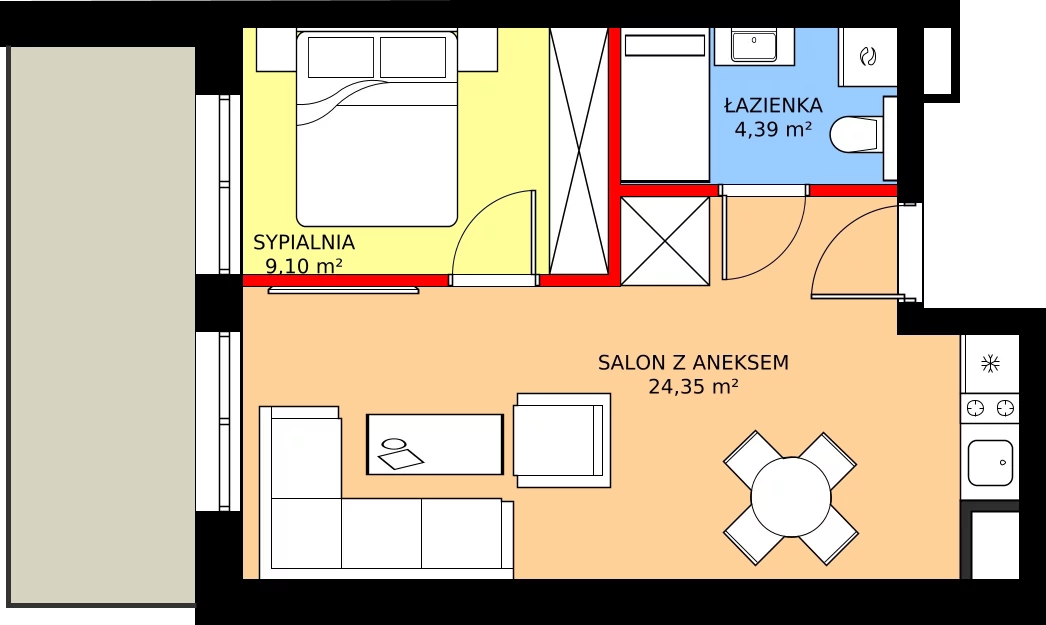 Zalety mieszkania 37.84 m², C.404 - widok na morze