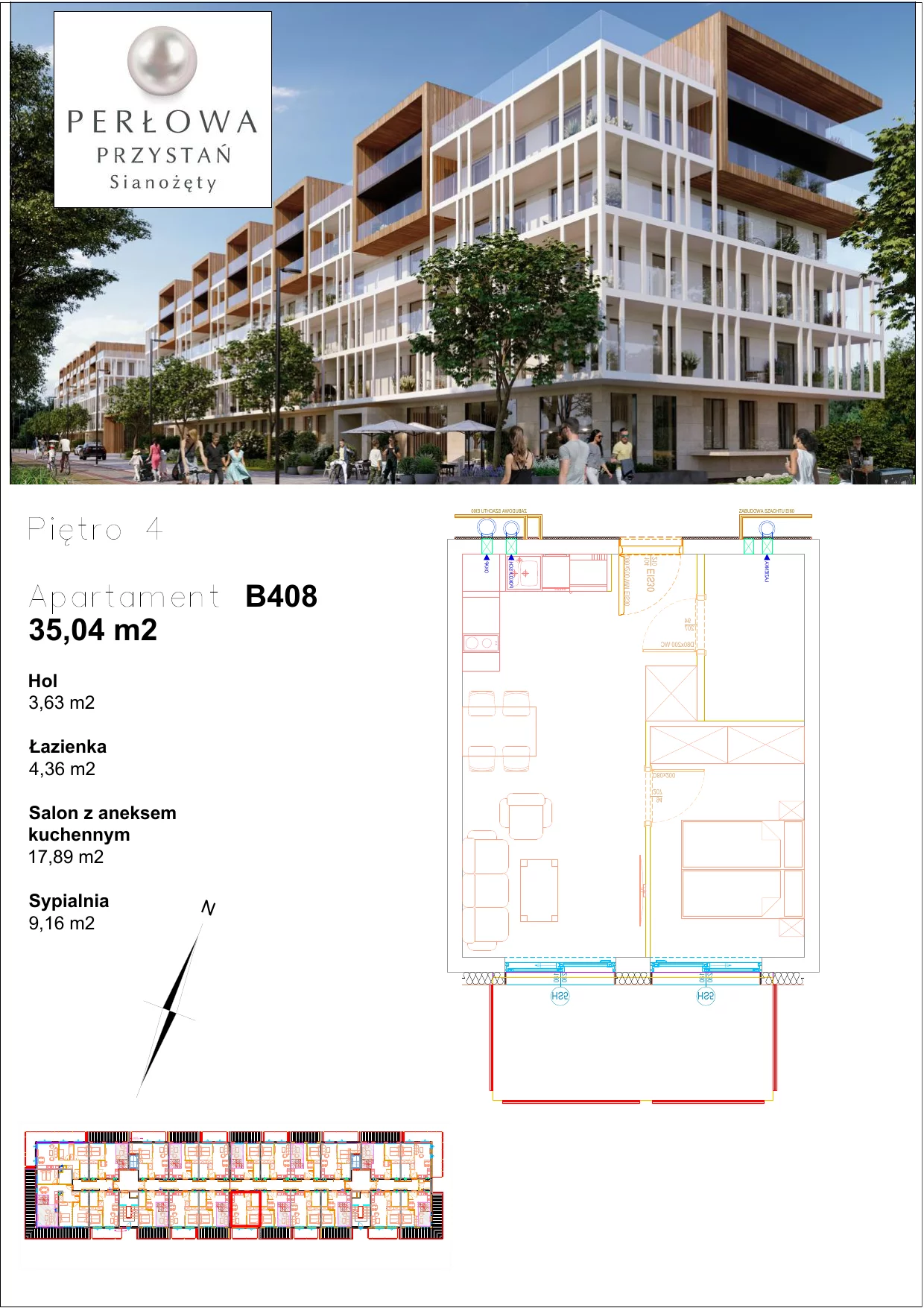 Apartament 35,04 m², piętro 4, oferta nr B.408, Perłowa Przystań, Sianożęty, ul. Sztormowa