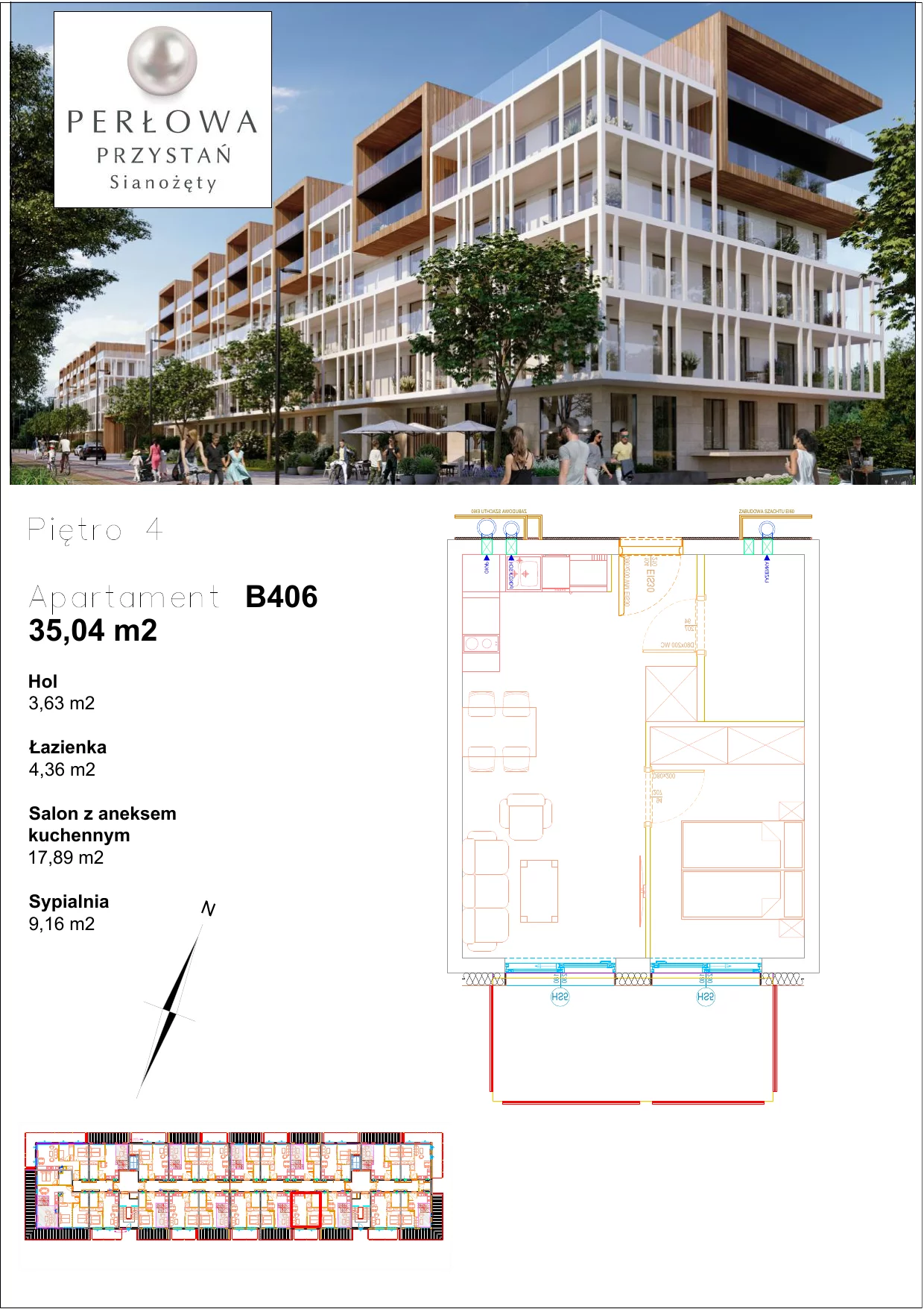 Apartament 35,04 m², piętro 4, oferta nr B.406, Perłowa Przystań, Sianożęty, ul. Sztormowa