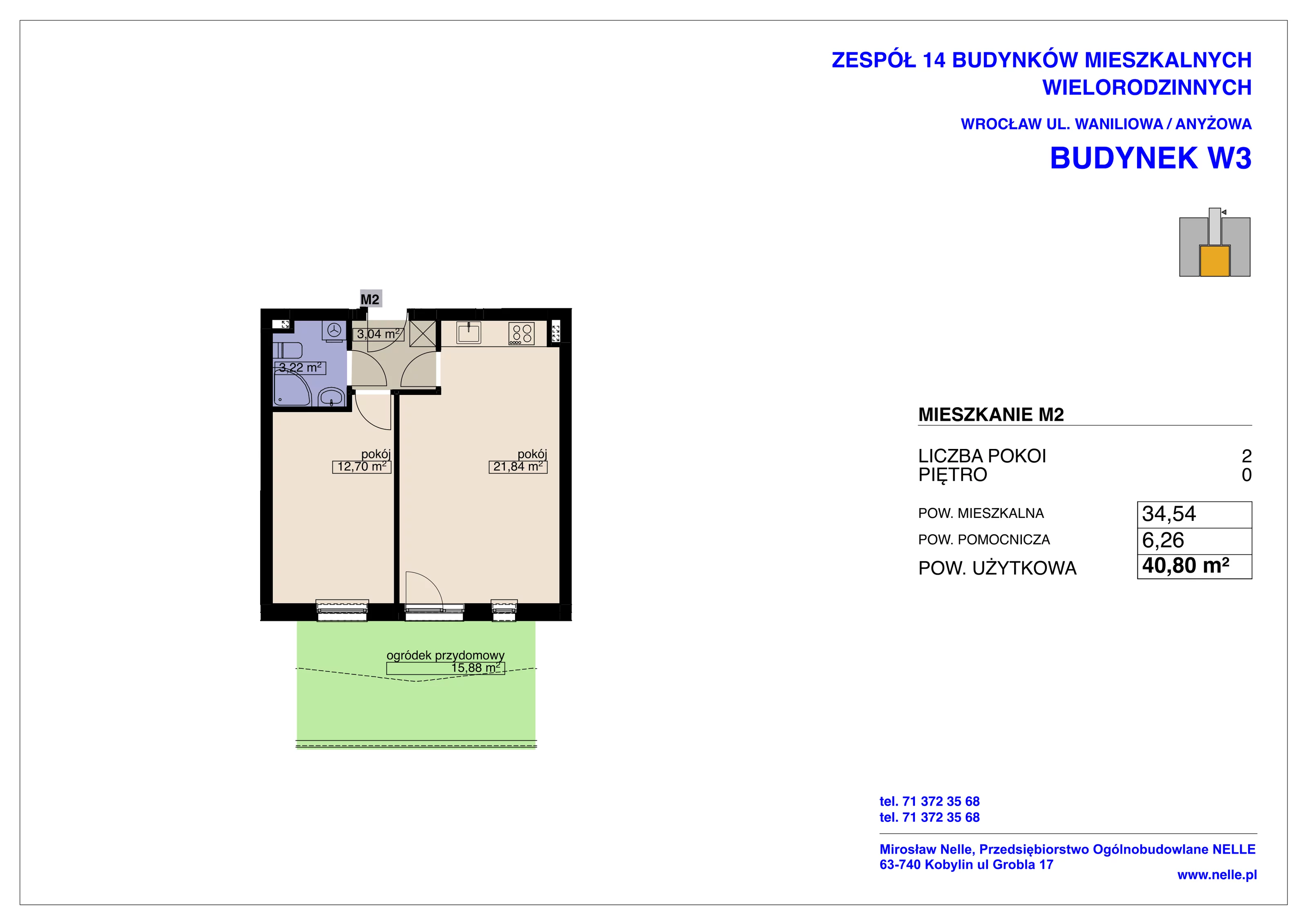 Mieszkanie 40,80 m², parter, oferta nr W3/M2, Osiedle Nelle II, Wrocław, Lipa Piotrowska, Psie Pole, ul. Waniliowa