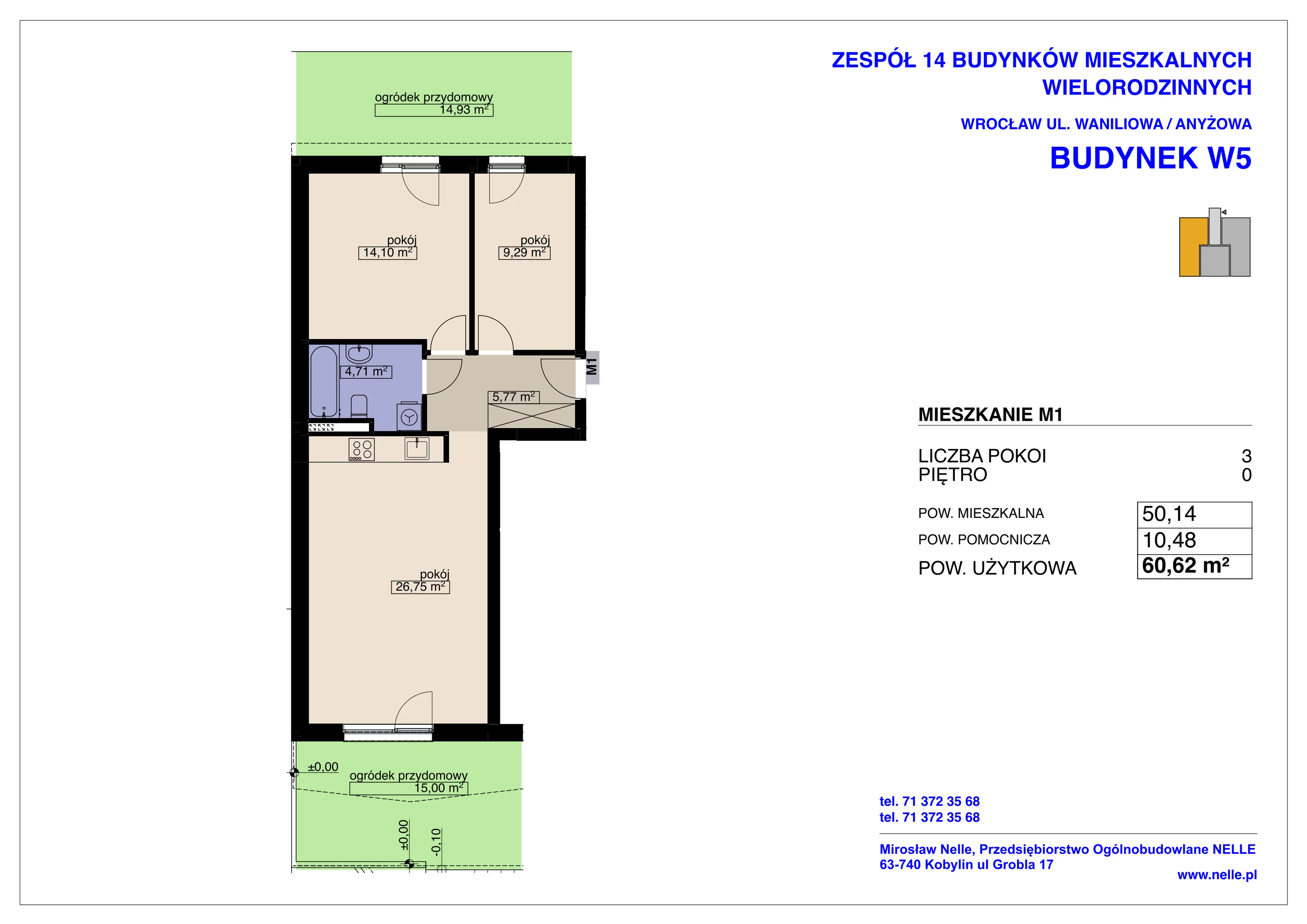 Mieszkanie 60,62 m², parter, oferta nr W5/M1, Osiedle Nelle II, Wrocław, Lipa Piotrowska, Psie Pole, ul. Waniliowa