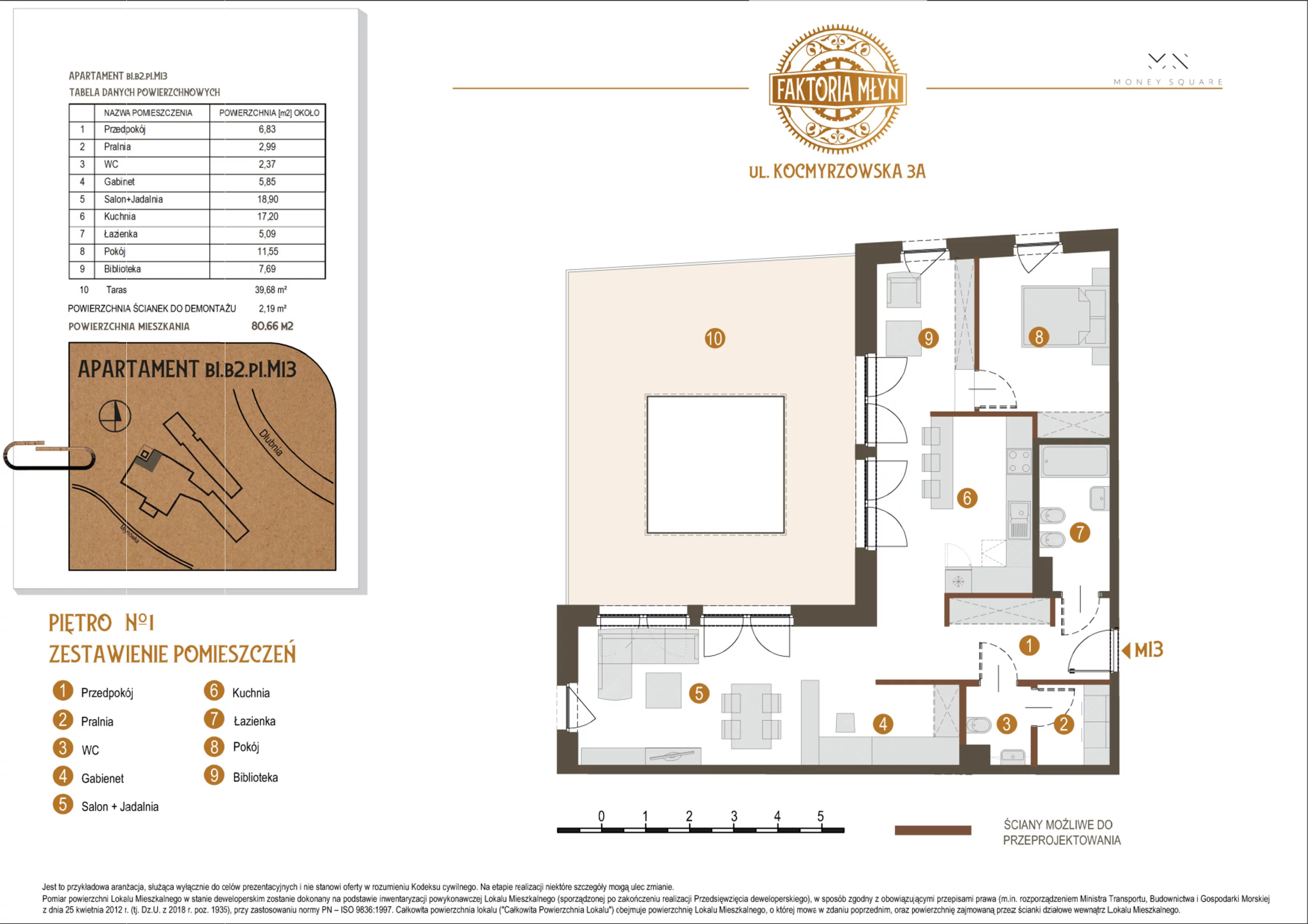 Apartament 80,66 m², piętro 1, oferta nr B1.B2.P1.M13, Faktoria Młyn, Kraków, Bieńczyce, ul. Kocmyrzowska 3A