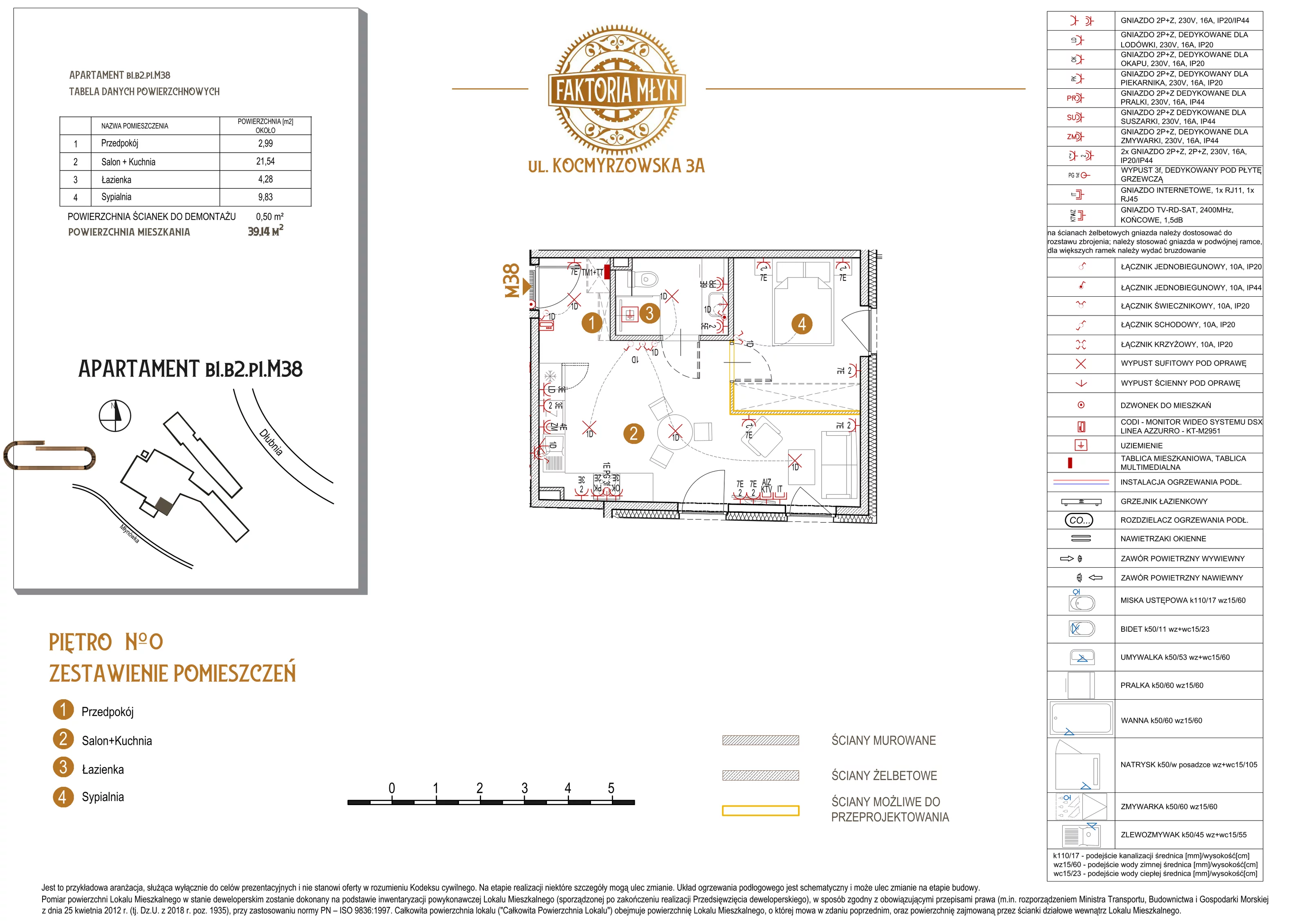 2 pokoje, mieszkanie 39,14 m², piętro 1, oferta nr B1.B2.P1.M38, Faktoria Młyn, Kraków, Bieńczyce, ul. Kocmyrzowska 3A