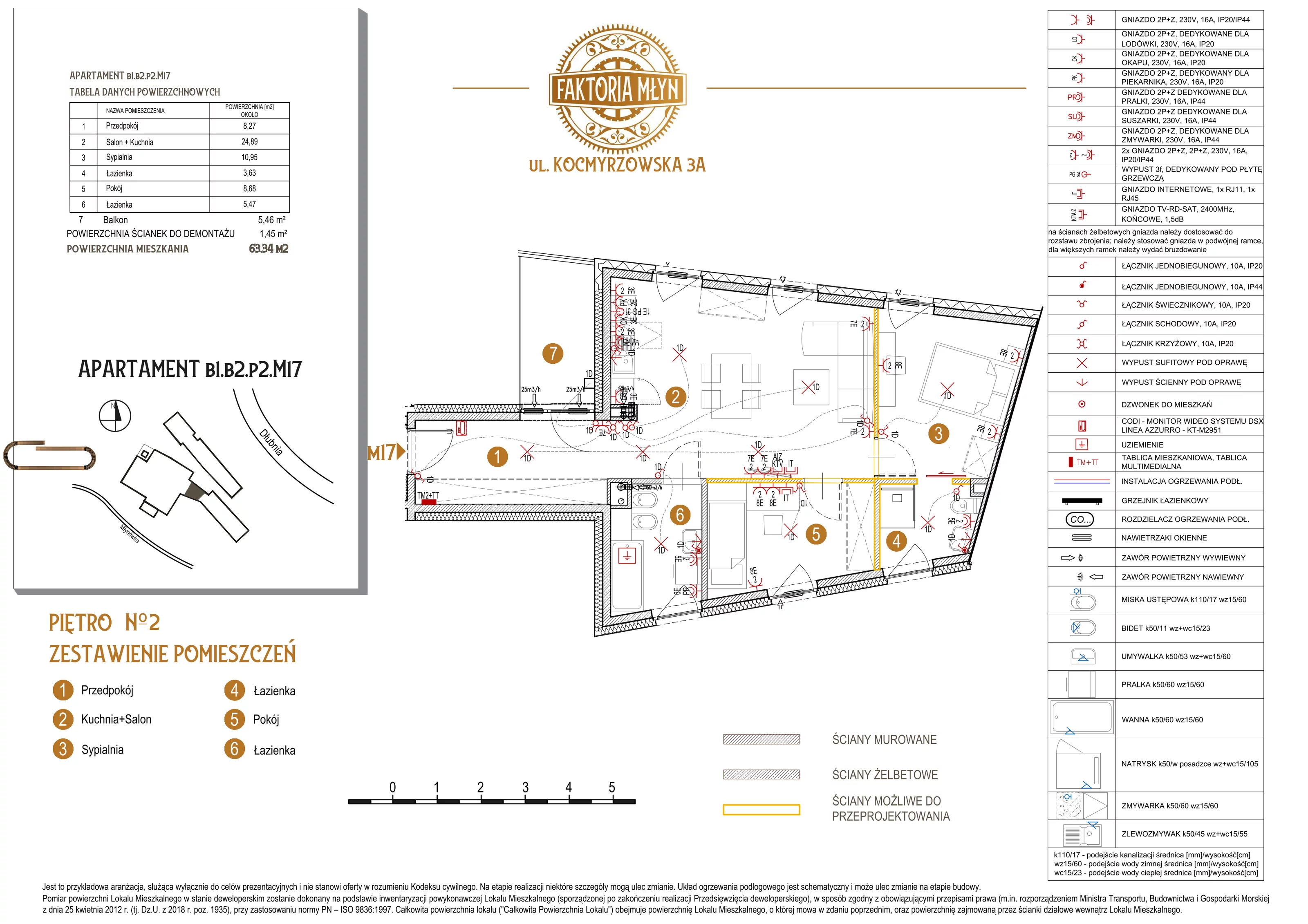 3 pokoje, mieszkanie 63,34 m², piętro 2, oferta nr B1.B2.P2.M17, Faktoria Młyn, Kraków, Bieńczyce, ul. Kocmyrzowska 3A