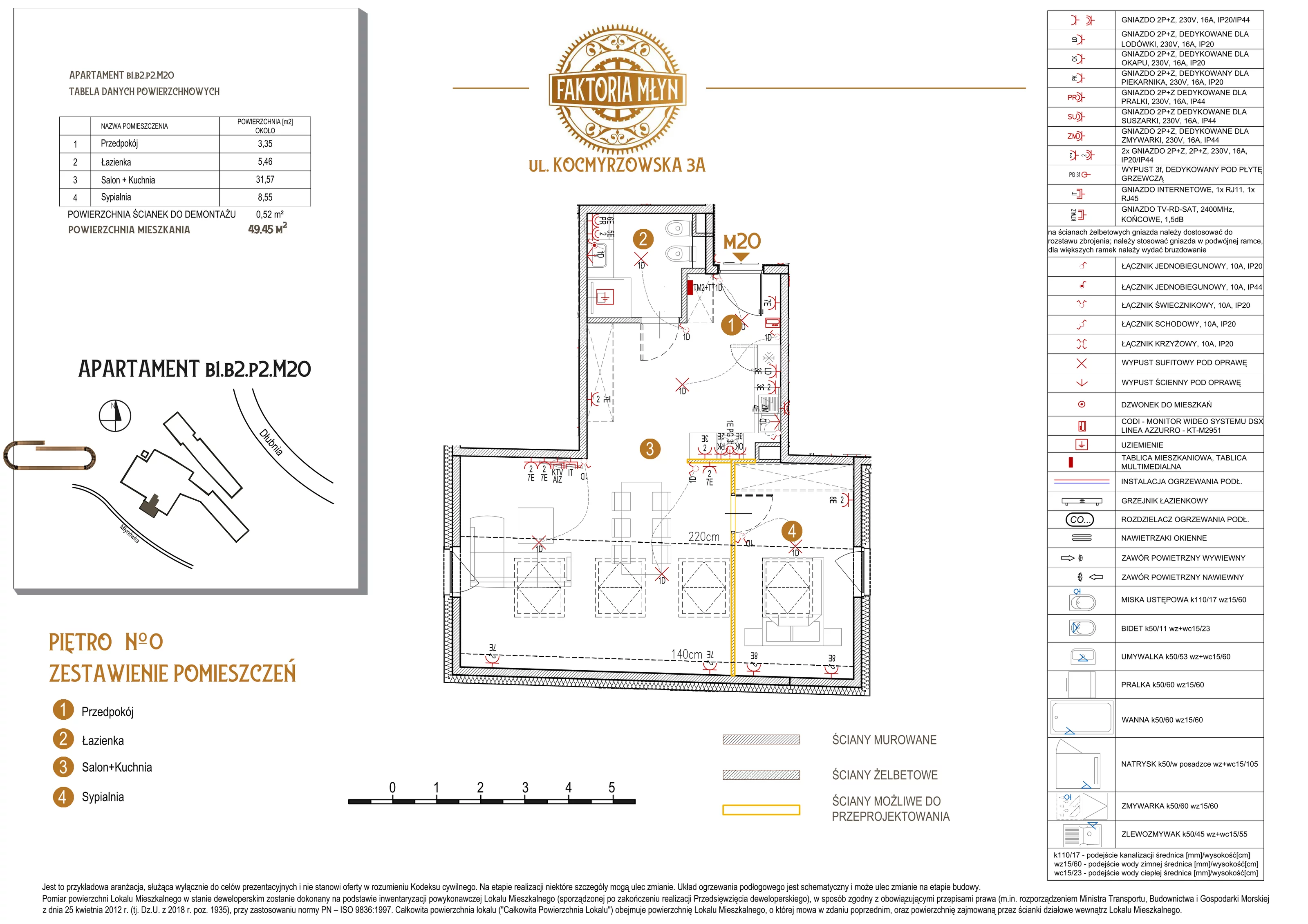 2 pokoje, mieszkanie 49,45 m², piętro 2, oferta nr B1.B2.P2.M20, Faktoria Młyn, Kraków, Bieńczyce, ul. Kocmyrzowska 3A