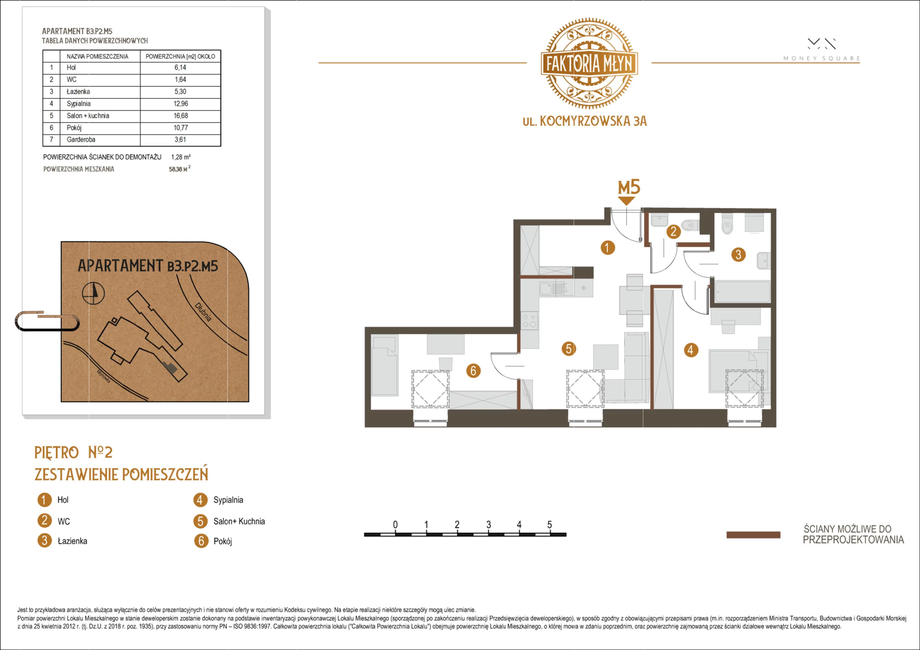 3 pokoje, mieszkanie 58,38 m², piętro 2, oferta nr B3.P2.M5, Faktoria Młyn, Kraków, Bieńczyce, ul. Kocmyrzowska 3A