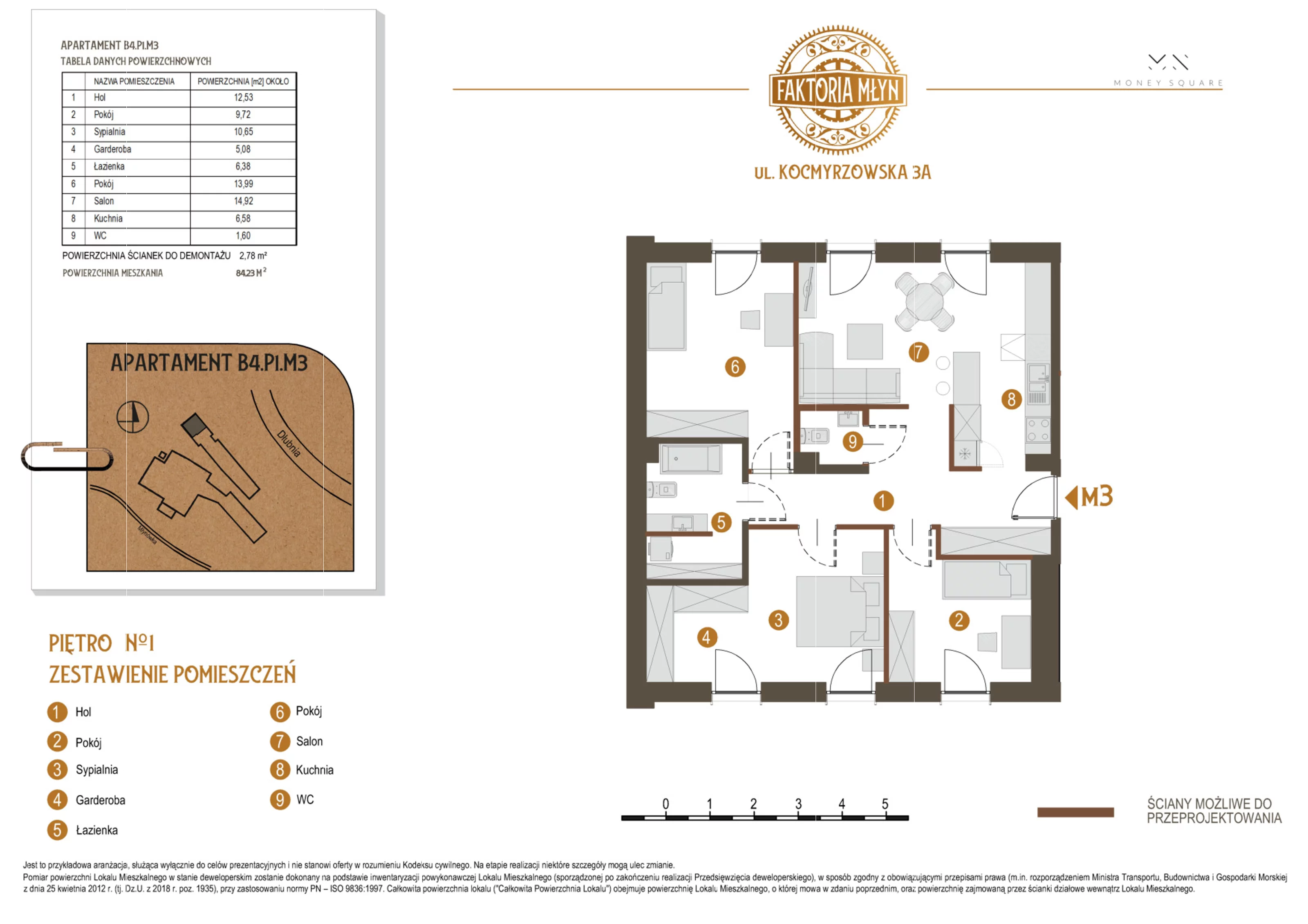 4 pokoje, mieszkanie 84,23 m², piętro 1, oferta nr B4.P1.M3, Faktoria Młyn, Kraków, Bieńczyce, ul. Kocmyrzowska 3A