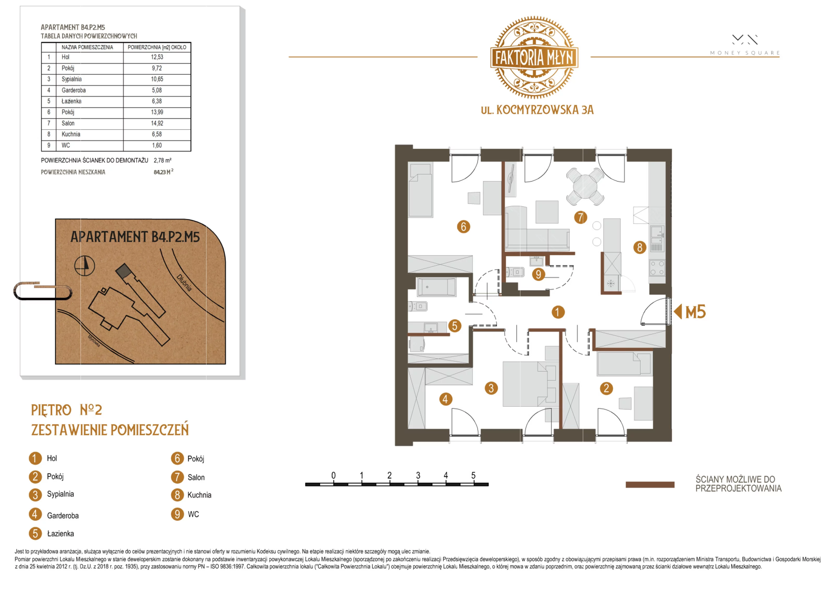 4 pokoje, mieszkanie 84,23 m², piętro 2, oferta nr B4.P2.M5, Faktoria Młyn, Kraków, Bieńczyce, ul. Kocmyrzowska 3A
