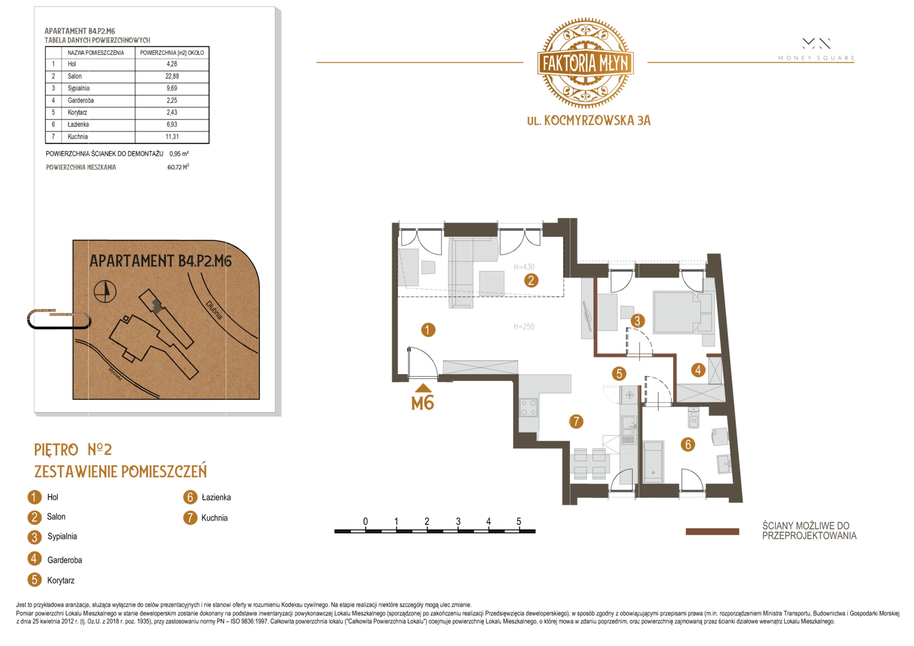 2 pokoje, mieszkanie 60,72 m², piętro 2, oferta nr B4.P2.M6, Faktoria Młyn, Kraków, Bieńczyce, ul. Kocmyrzowska 3A
