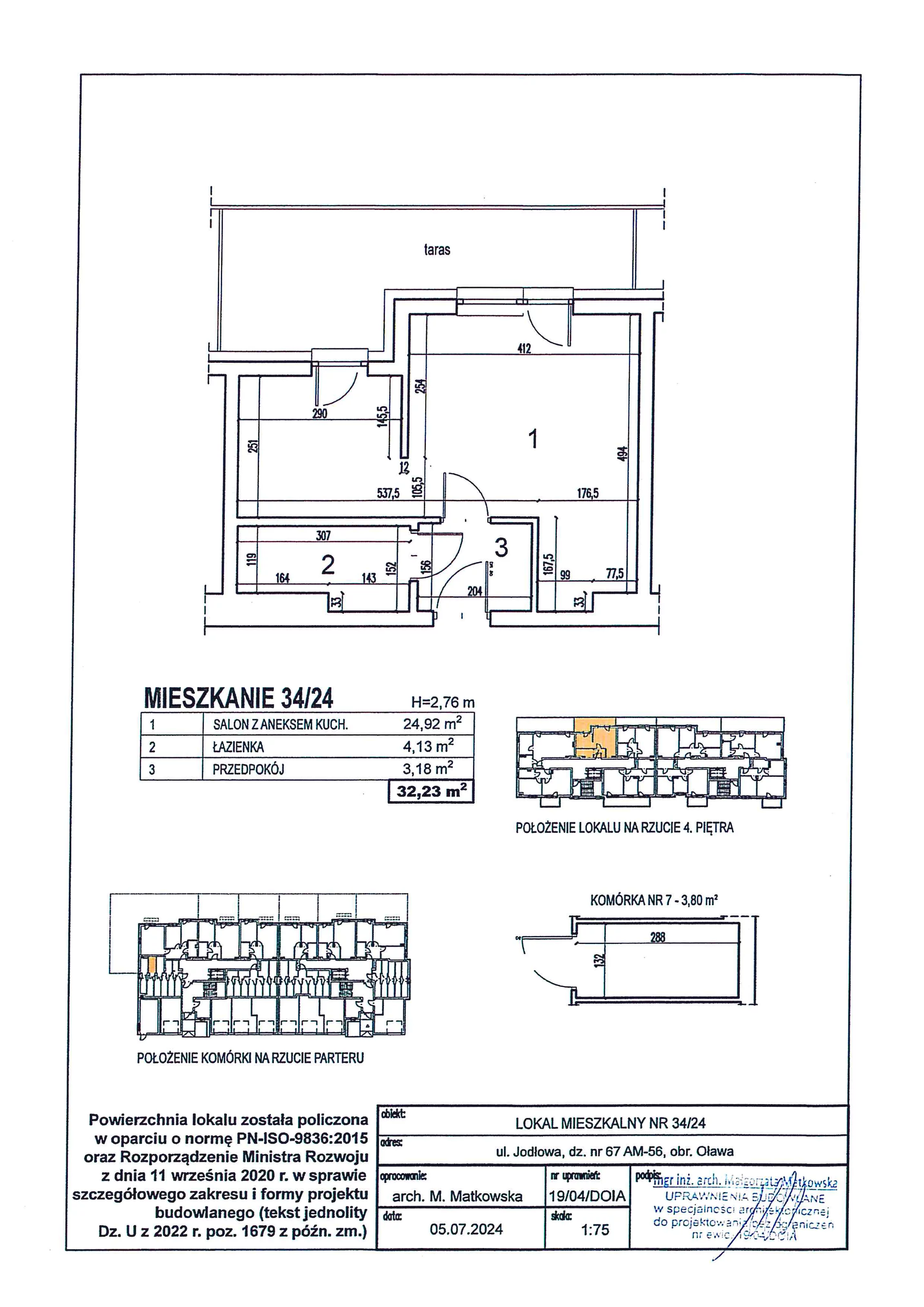 1 pokój, mieszkanie 32,23 m², piętro 4, oferta nr C1/P4/3, Osiedle Jodłowa etap II, Oława, ul. Jodłowa