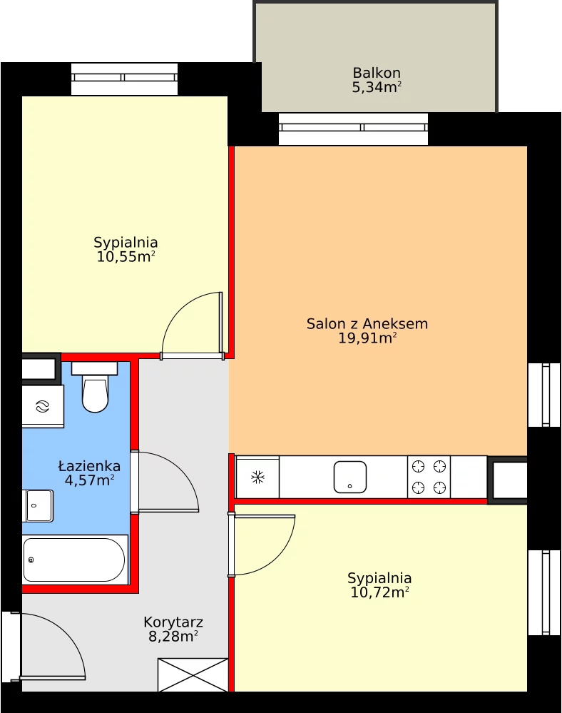 3 pokoje, mieszkanie 54,13 m², piętro 1, oferta nr D2/P1/5, Osiedle Jodłowa etap II, Oława, ul. Jodłowa