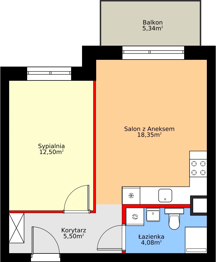2 pokoje, mieszkanie 40,56 m², piętro 1, oferta nr D1/P1/5, Osiedle Jodłowa etap II, Oława, ul. Jodłowa