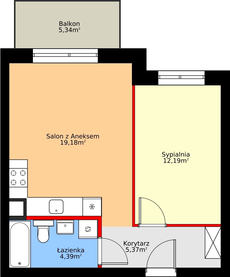 Zalety mieszkania 41.23 m², D2/P2/2